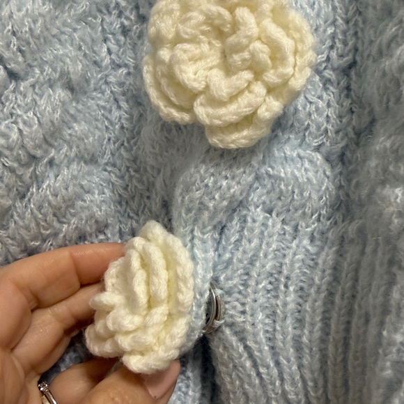 Kimchi Blue Light Blue Sweater with Cream Floral Buttons - Picture 4 of 9
